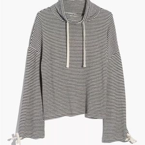 Madewell Miles Funnelneck Stripe Tie-Sleeve Sweatshirt Black White